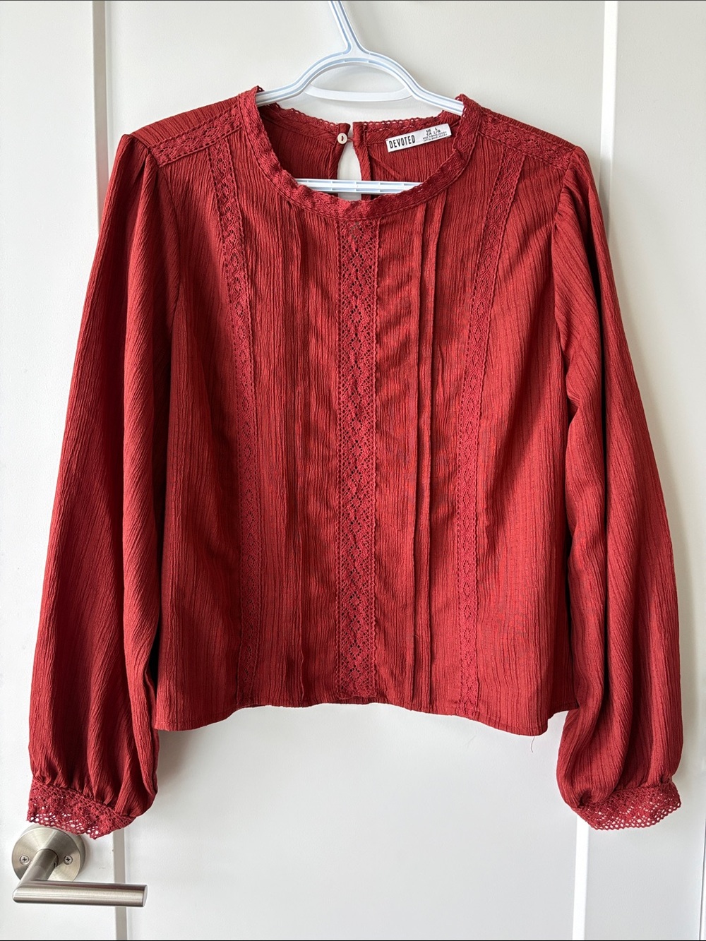 Devoted Maroon Lace-Trim Pintuck Blouse
